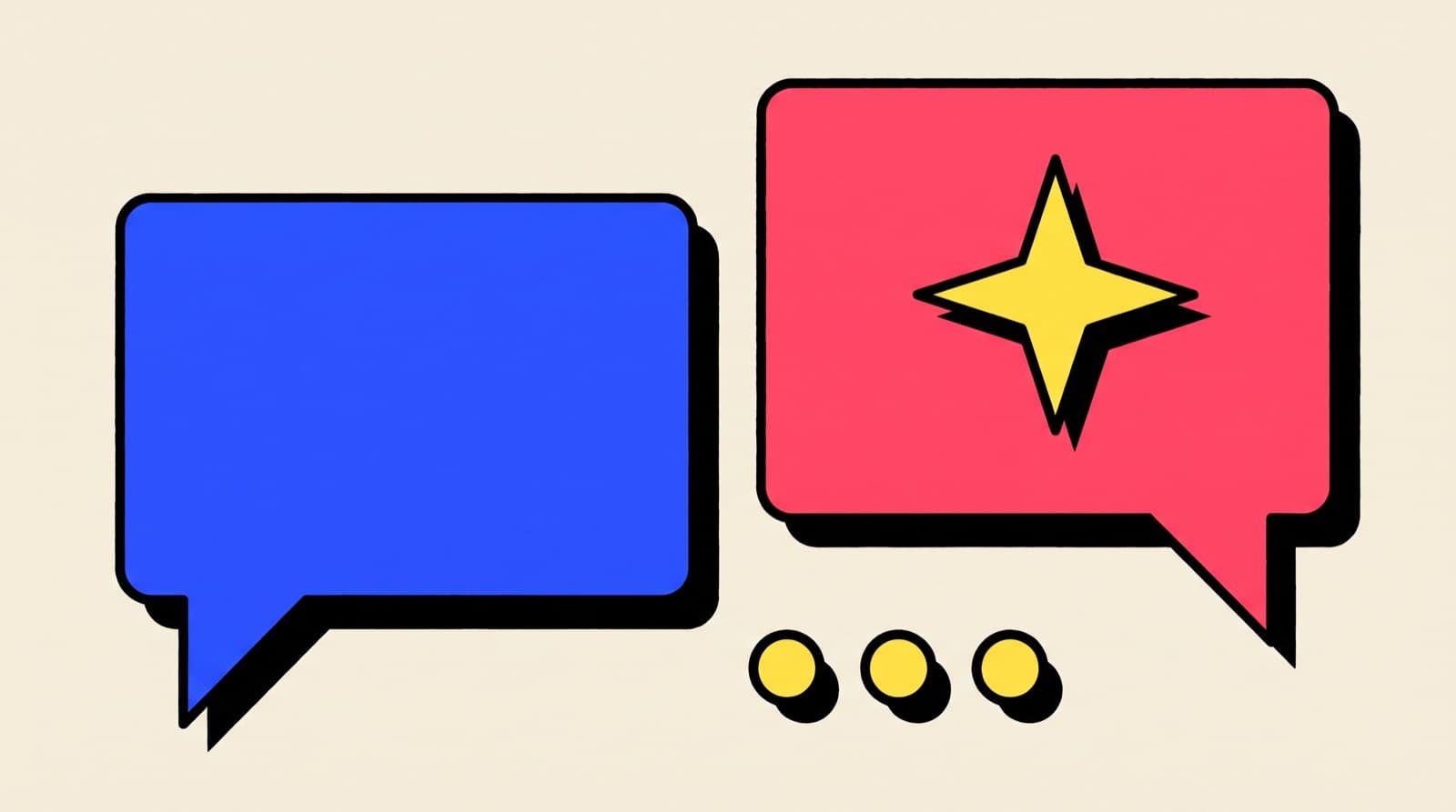 Illustration: two speech bubbles, one containing an AI sparkle